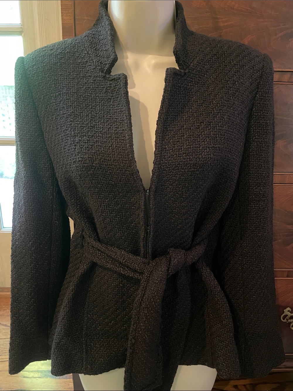 Zara chocolate  brown tweed tie front jacket sz 6